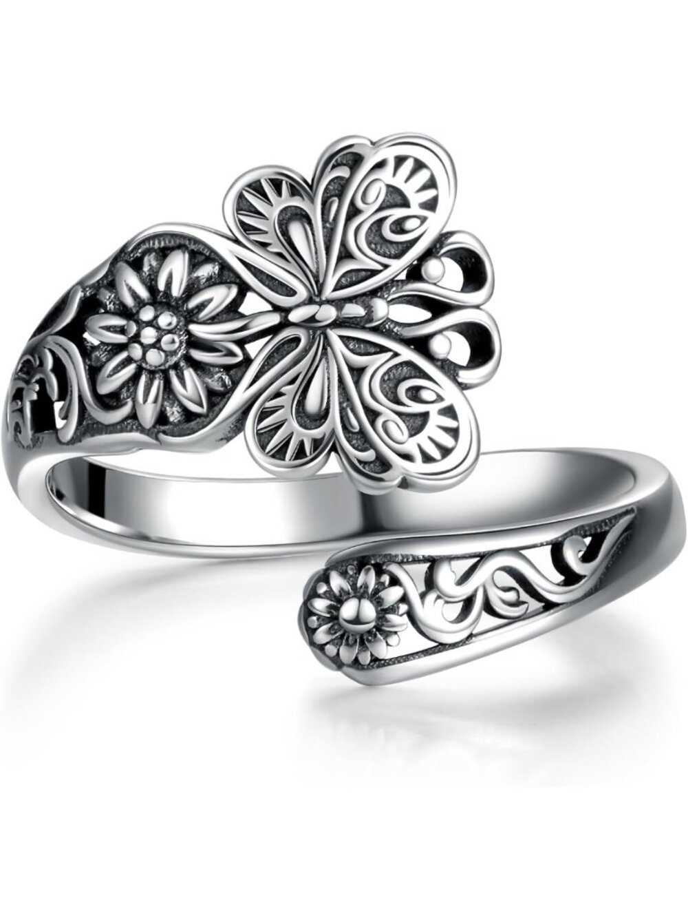 Vintage Sterling Silver Spoon Rings for Women | Turquoise Butterfly Jewelry
